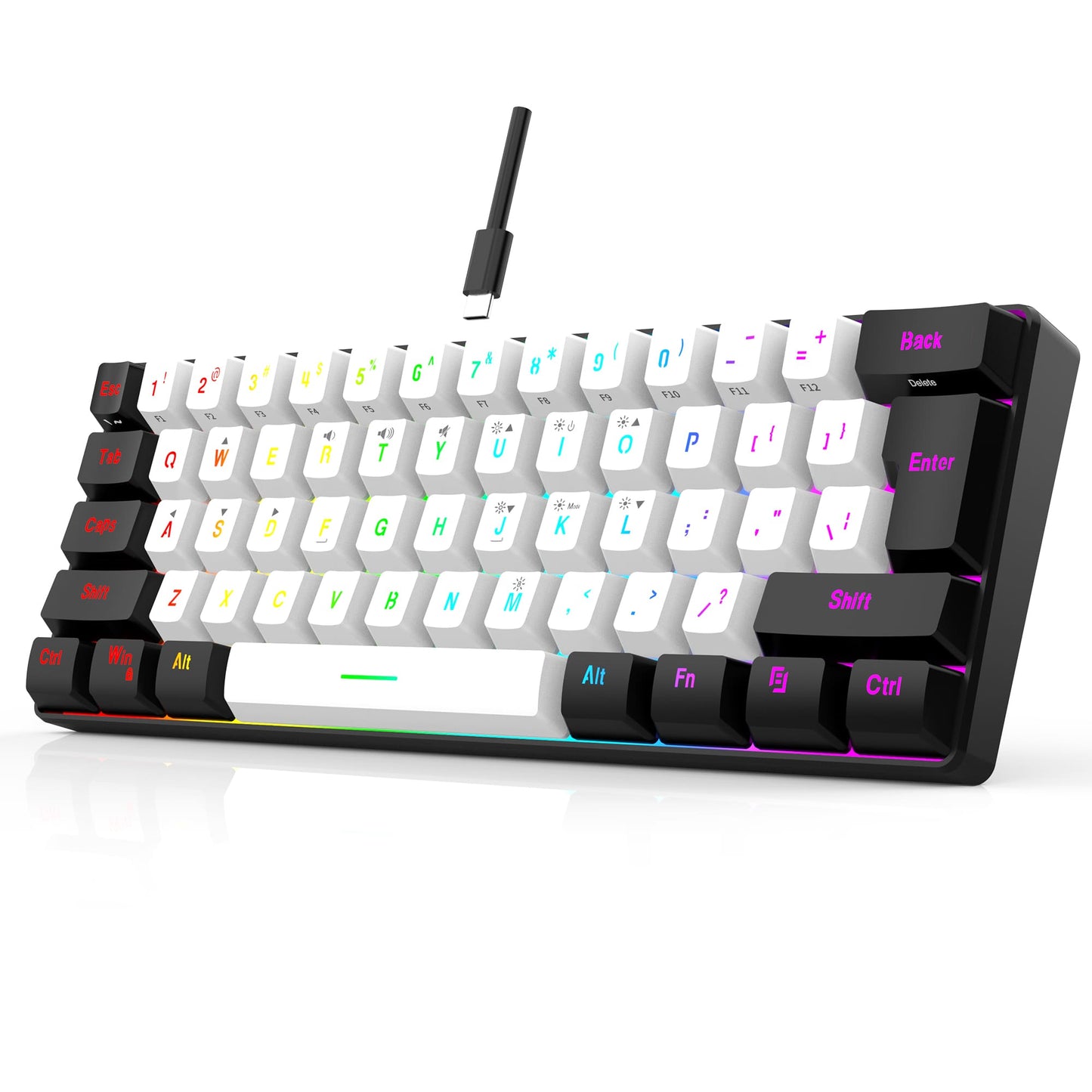 60% Gaming Keyboard with RGB Backlight, Compact mini light up keyboard for PC Mac Laptop, Suit for Typing and Gaming (Black-61)