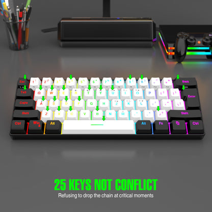 60% Gaming Keyboard with RGB Backlight, Compact mini light up keyboard for PC Mac Laptop, Suit for Typing and Gaming (Black-61)